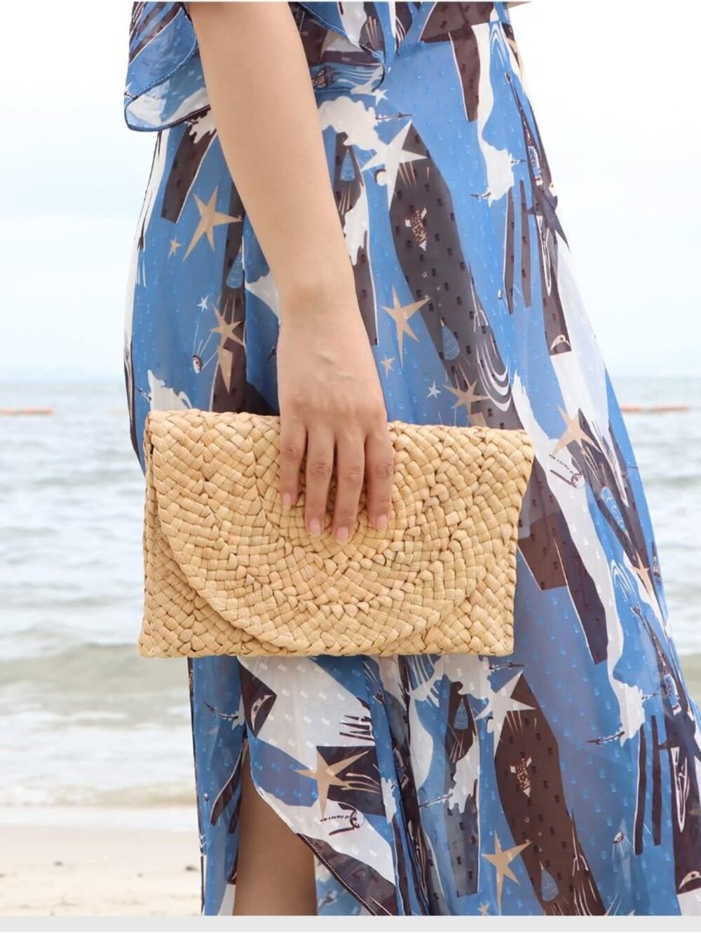 Straw Clutch Purses for Women Summer Beach Bags Envelope Woven Clutch Handbags - Picture 3 of 9